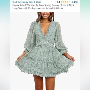 Deep V Neck Long Sleeve Ruffle Layer Mini Dress